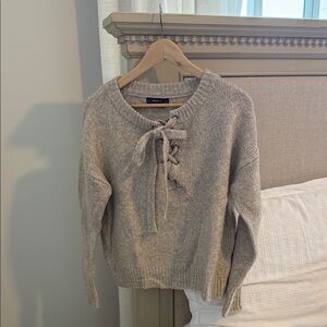 Zara Gray Sweater with Lace-Up Detail